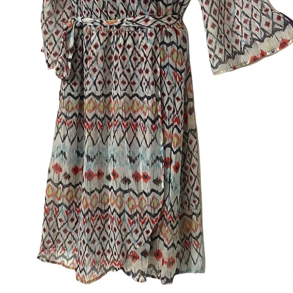 Steve Harvey Southwest Print Off-White Chiffon Office Casual Wedding Guest Dress - Picture 8 of 13